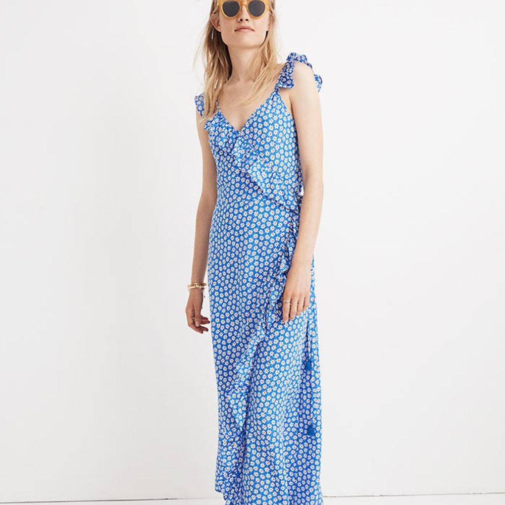 Madewell Women's Ruffled Wrap Maxi Dress in Mini Daisy 00